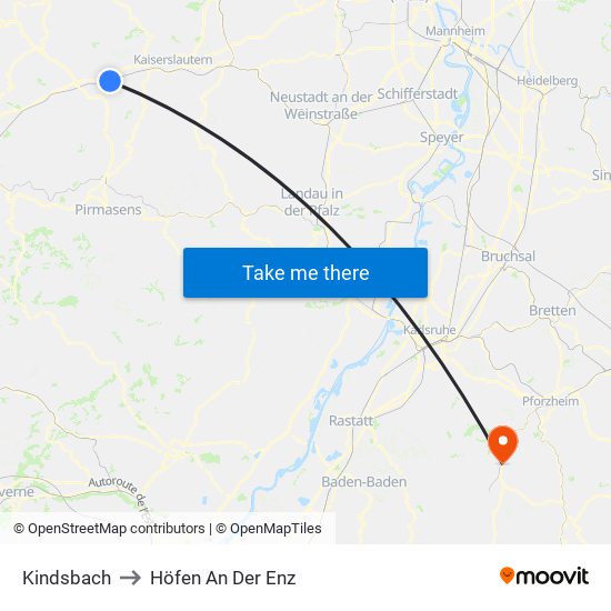 Kindsbach to Höfen An Der Enz map