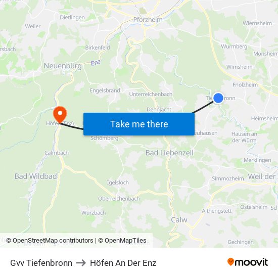 Gvv Tiefenbronn to Höfen An Der Enz map