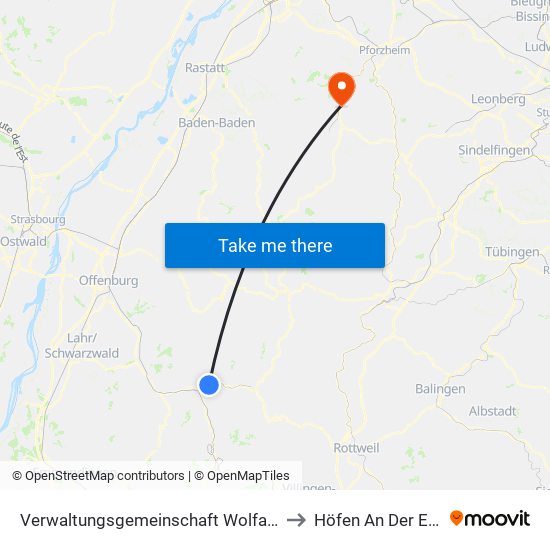 Verwaltungsgemeinschaft Wolfach to Höfen An Der Enz map