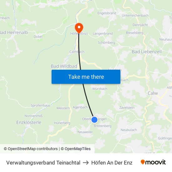 Verwaltungsverband Teinachtal to Höfen An Der Enz map