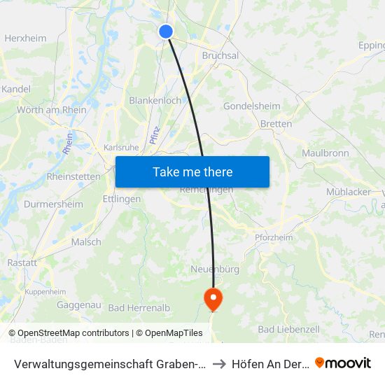 Verwaltungsgemeinschaft Graben-Neudorf to Höfen An Der Enz map