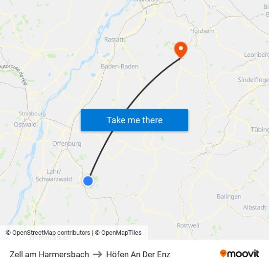 Zell am Harmersbach to Höfen An Der Enz map