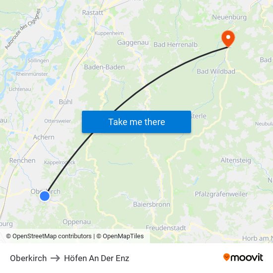 Oberkirch to Höfen An Der Enz map