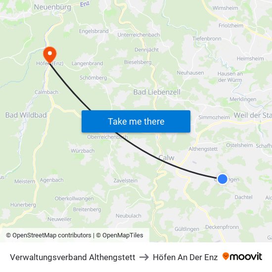 Verwaltungsverband Althengstett to Höfen An Der Enz map
