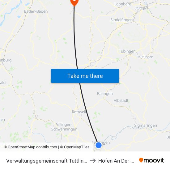 Verwaltungsgemeinschaft Tuttlingen to Höfen An Der Enz map