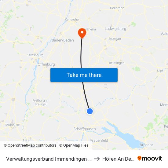 Verwaltungsverband Immendingen-Geisingen to Höfen An Der Enz map