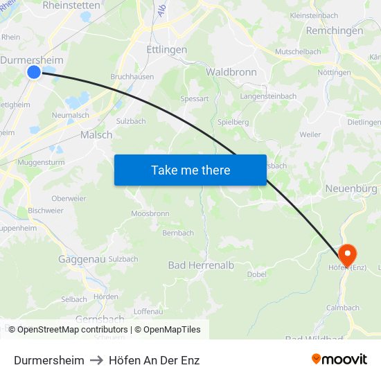 Durmersheim to Höfen An Der Enz map