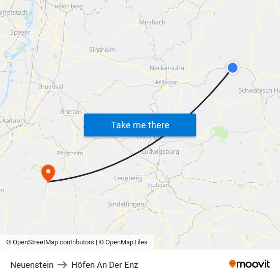 Neuenstein to Höfen An Der Enz map