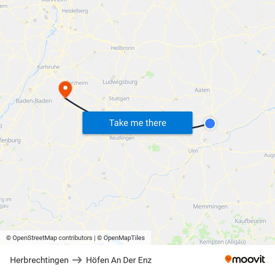 Herbrechtingen to Höfen An Der Enz map