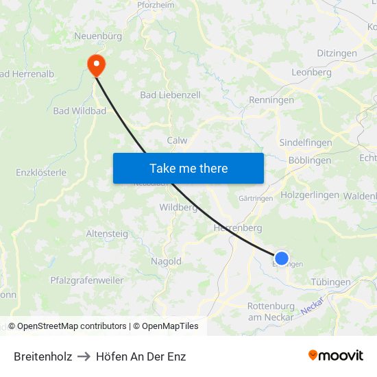Breitenholz to Höfen An Der Enz map