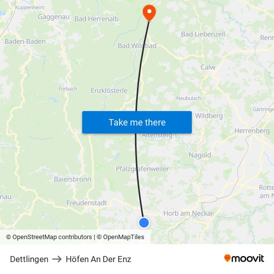 Dettlingen to Höfen An Der Enz map