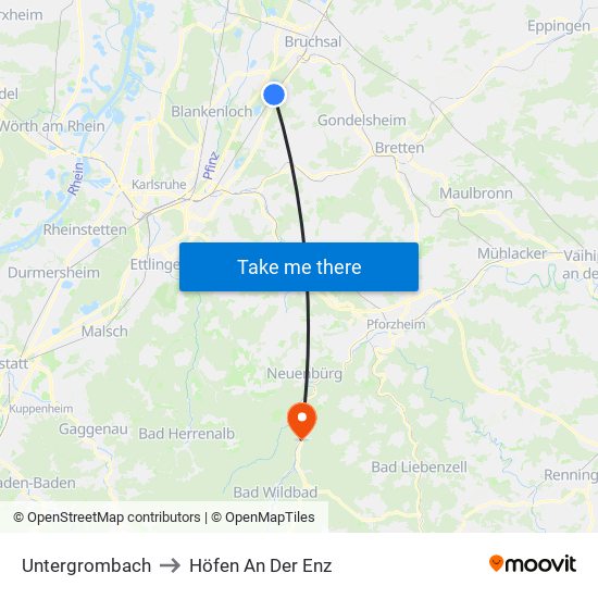 Untergrombach to Höfen An Der Enz map