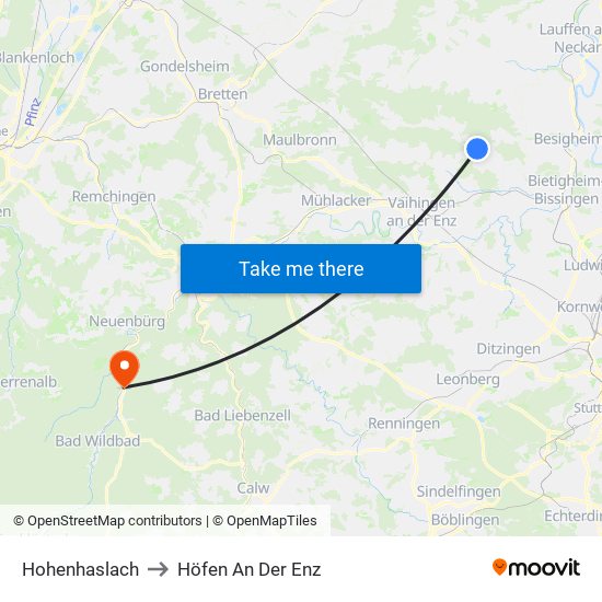 Hohenhaslach to Höfen An Der Enz map