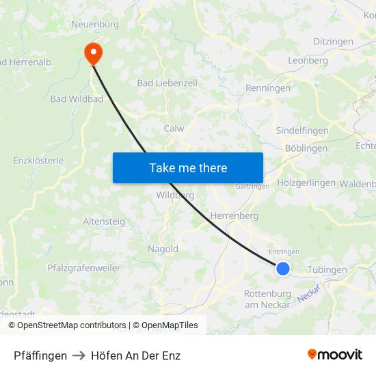 Pfäffingen to Höfen An Der Enz map