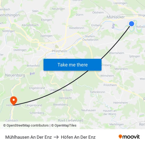 Mühlhausen An Der Enz to Höfen An Der Enz map