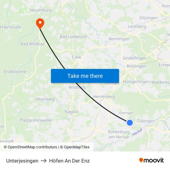 Unterjesingen to Höfen An Der Enz map