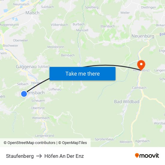 Staufenberg to Höfen An Der Enz map