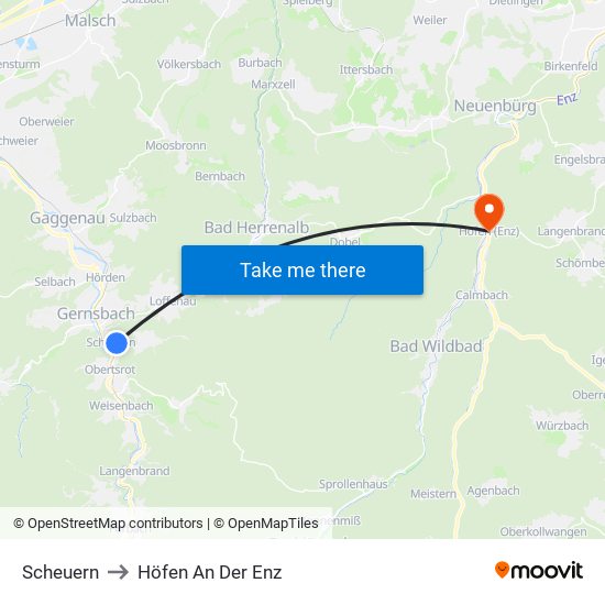 Scheuern to Höfen An Der Enz map