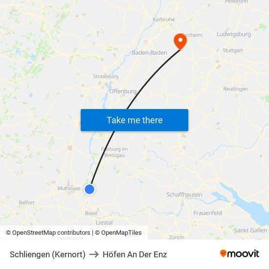 Schliengen (Kernort) to Höfen An Der Enz map