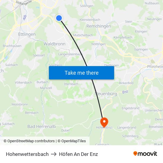 Hohenwettersbach to Höfen An Der Enz map