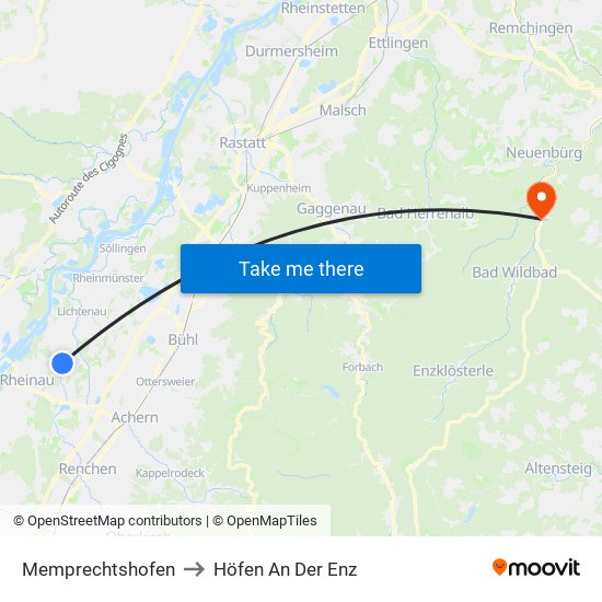 Memprechtshofen to Höfen An Der Enz map