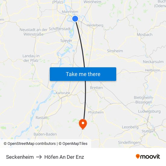 Seckenheim to Höfen An Der Enz map