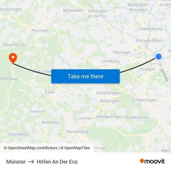 Münster to Höfen An Der Enz map