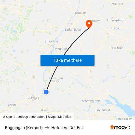 Buggingen (Kernort) to Höfen An Der Enz map