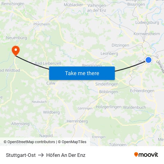 Stuttgart-Ost to Höfen An Der Enz map