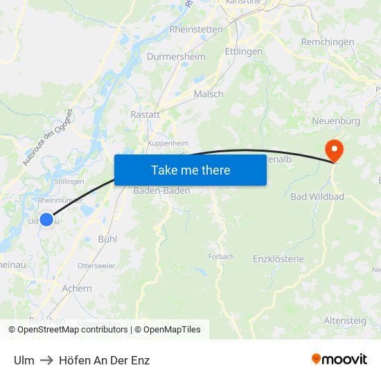 Ulm to Höfen An Der Enz map