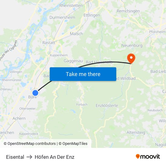 Eisental to Höfen An Der Enz map