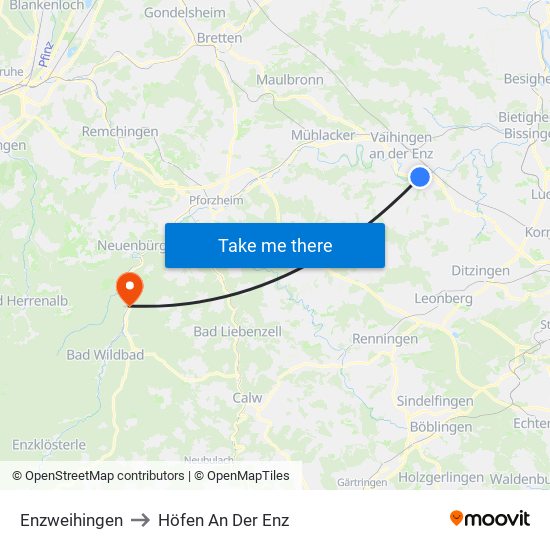 Enzweihingen to Höfen An Der Enz map