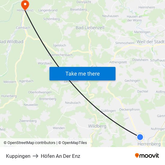 Kuppingen to Höfen An Der Enz map