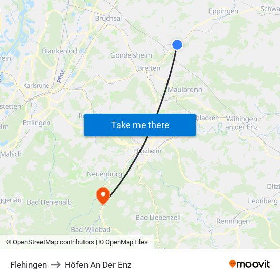Flehingen to Höfen An Der Enz map