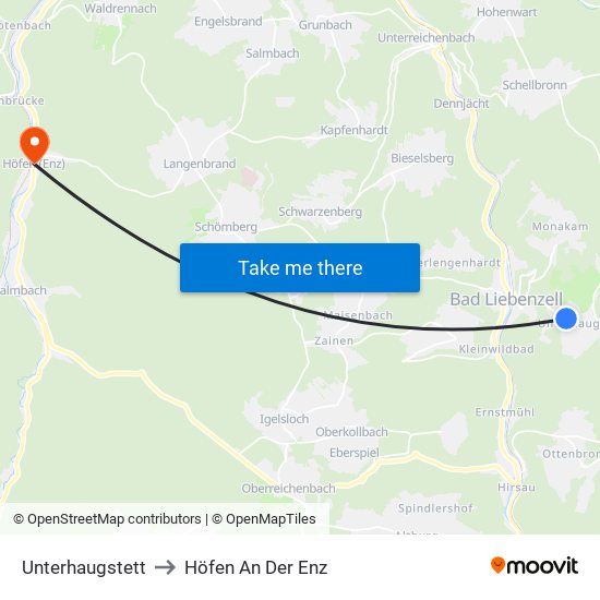 Unterhaugstett to Höfen An Der Enz map
