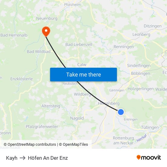 Kayh to Höfen An Der Enz map