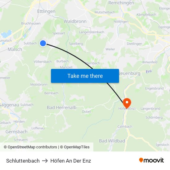 Schluttenbach to Höfen An Der Enz map