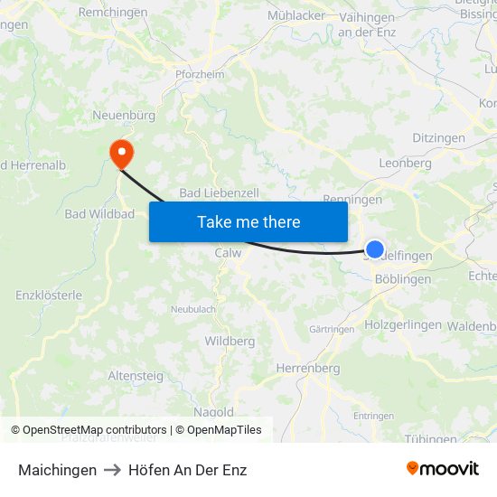 Maichingen to Höfen An Der Enz map