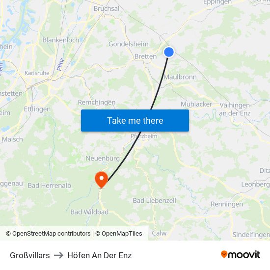 Großvillars to Höfen An Der Enz map