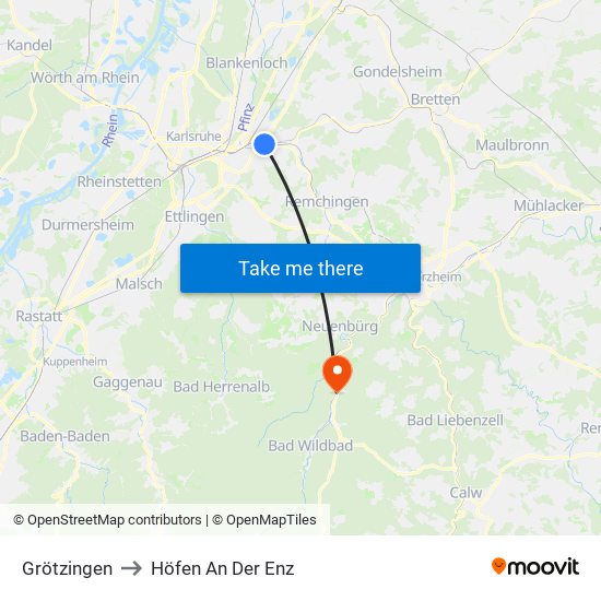 Grötzingen to Höfen An Der Enz map