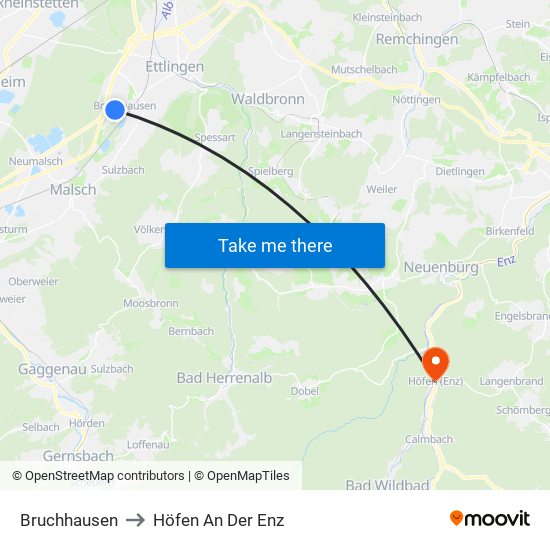 Bruchhausen to Höfen An Der Enz map