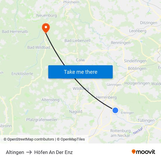 Altingen to Höfen An Der Enz map