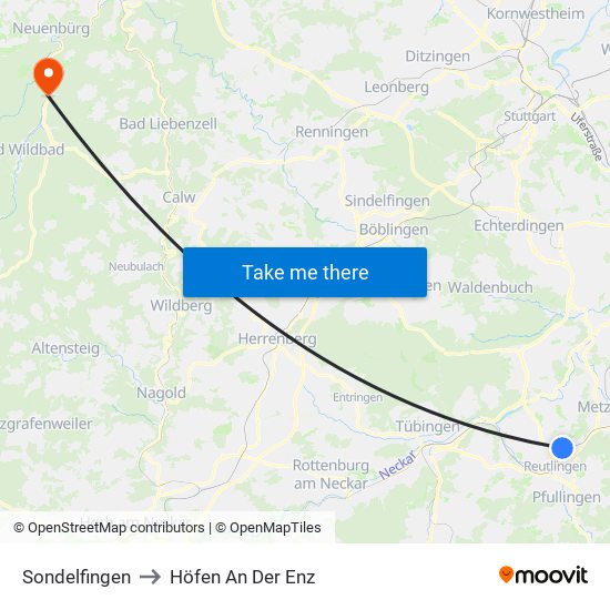 Sondelfingen to Höfen An Der Enz map