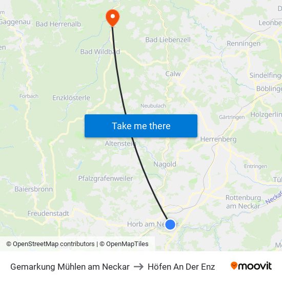 Gemarkung Mühlen am Neckar to Höfen An Der Enz map