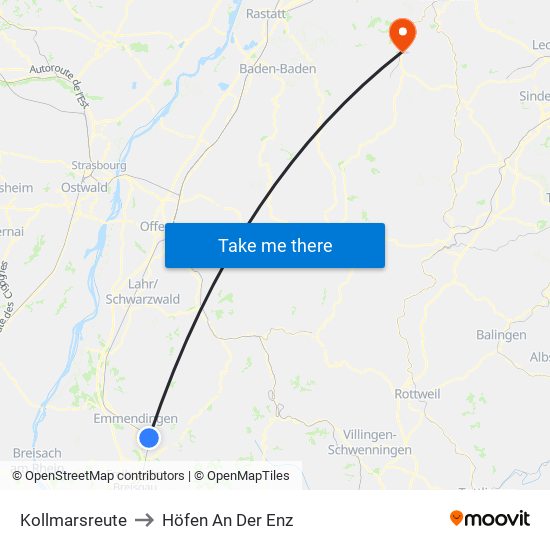 Kollmarsreute to Höfen An Der Enz map