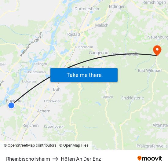 Rheinbischofsheim to Höfen An Der Enz map