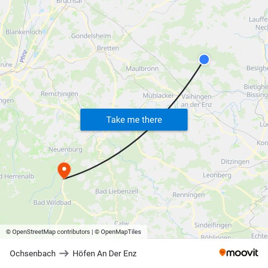 Ochsenbach to Höfen An Der Enz map