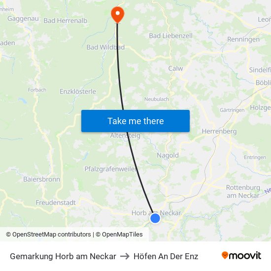 Gemarkung Horb am Neckar to Höfen An Der Enz map