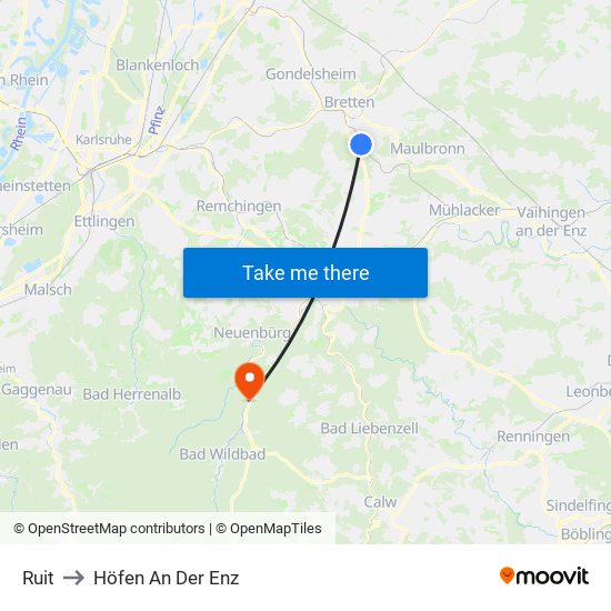 Ruit to Höfen An Der Enz map