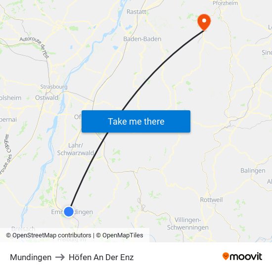 Mundingen to Höfen An Der Enz map